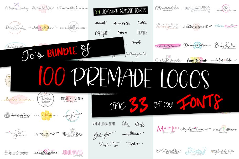 100款预制Logo模板和Logo设计字体合集 Logo bundle and Font Bundle插图