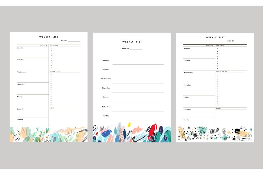 周计划行程规划模板 Weekly Planners. EPS & JPEG插图(1)