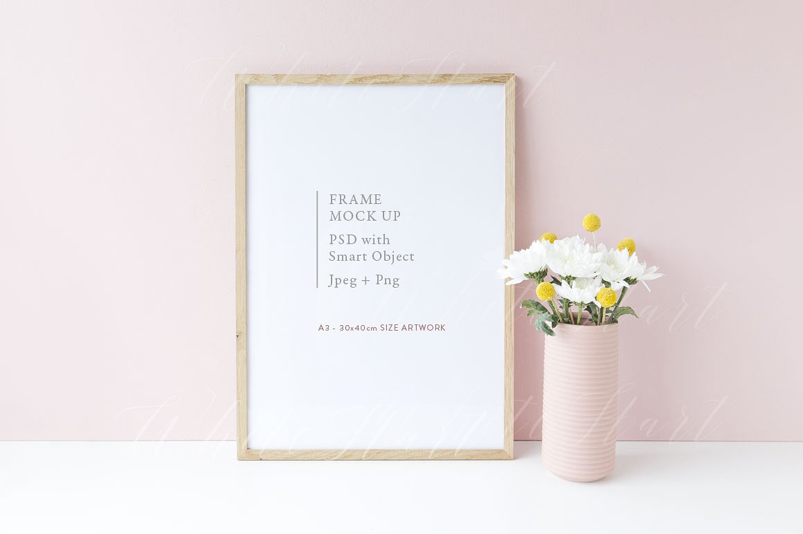 现代简约白色画框相框样机模板 Wooden frame mock up – 30x40cm插图
