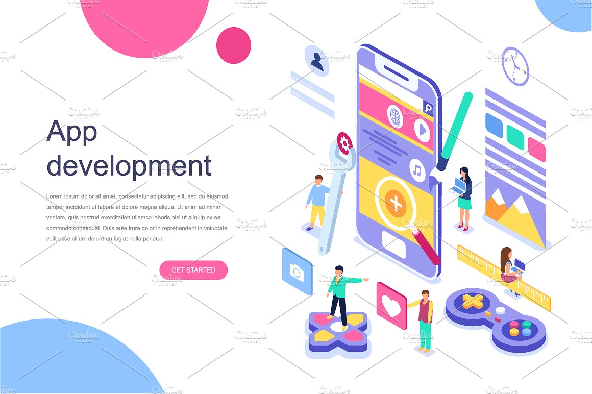 现代平面设计等距着陆页模板 Isometric Concept Flat Design插图(2)