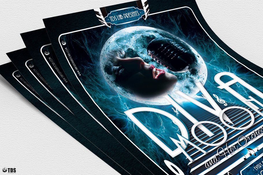 满月歌剧传单PSD模板 Full Moon Opera Flyer PSD插图(4)