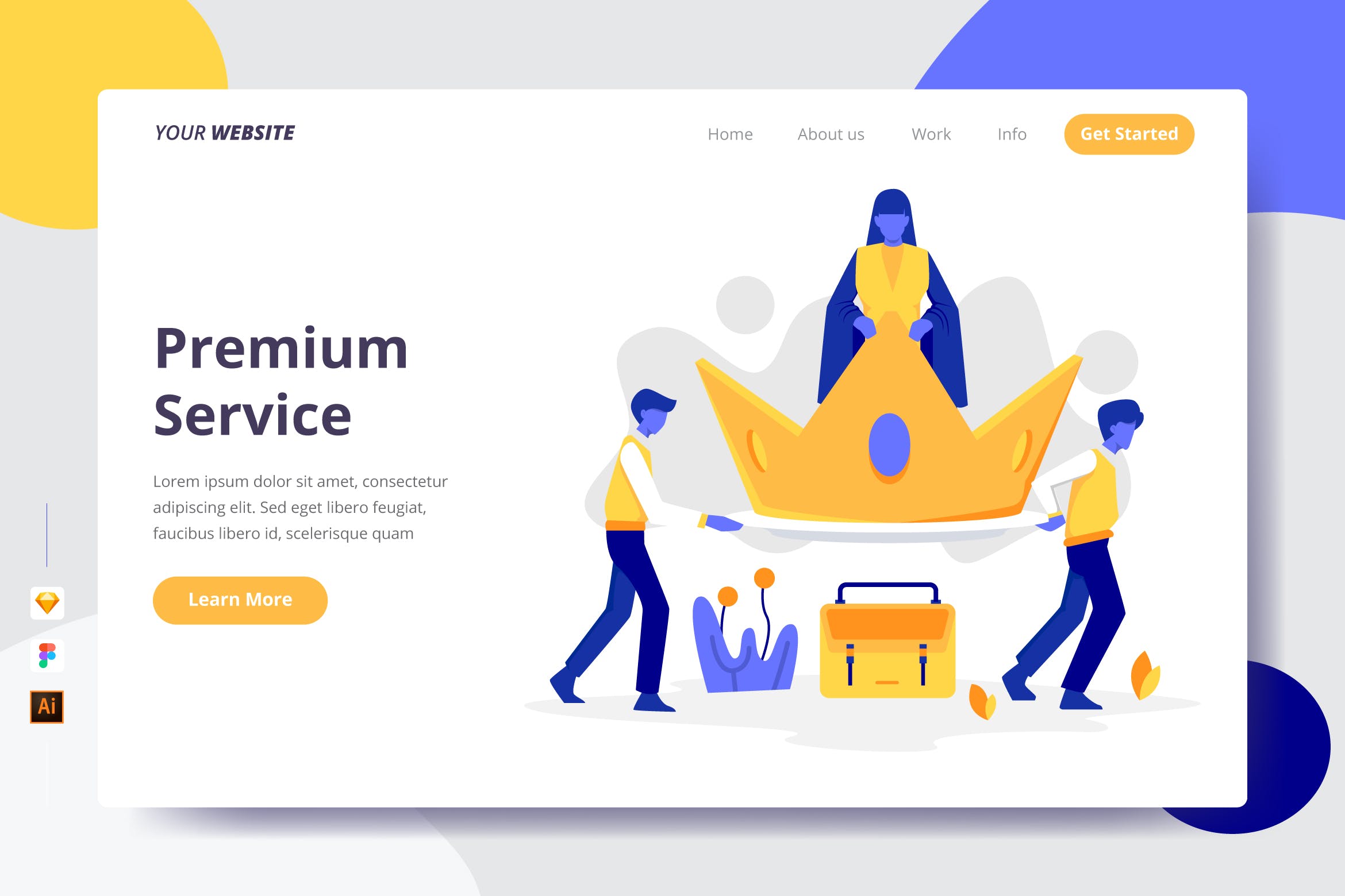 高级会员服务主题插画网站着陆页设计素材库精选模板 Premium Service – Landing Page插图
