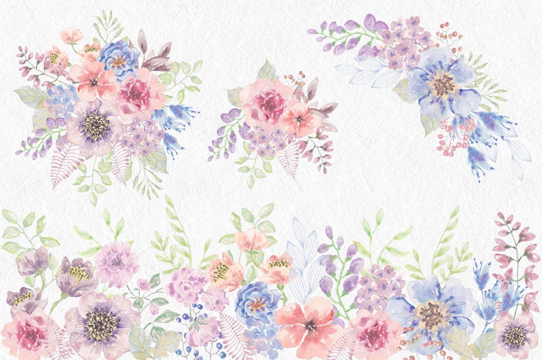 婚礼设计水彩花卉剪贴画素材包 “Sunset Hues”: Wedding Clip Art Set插图(2)