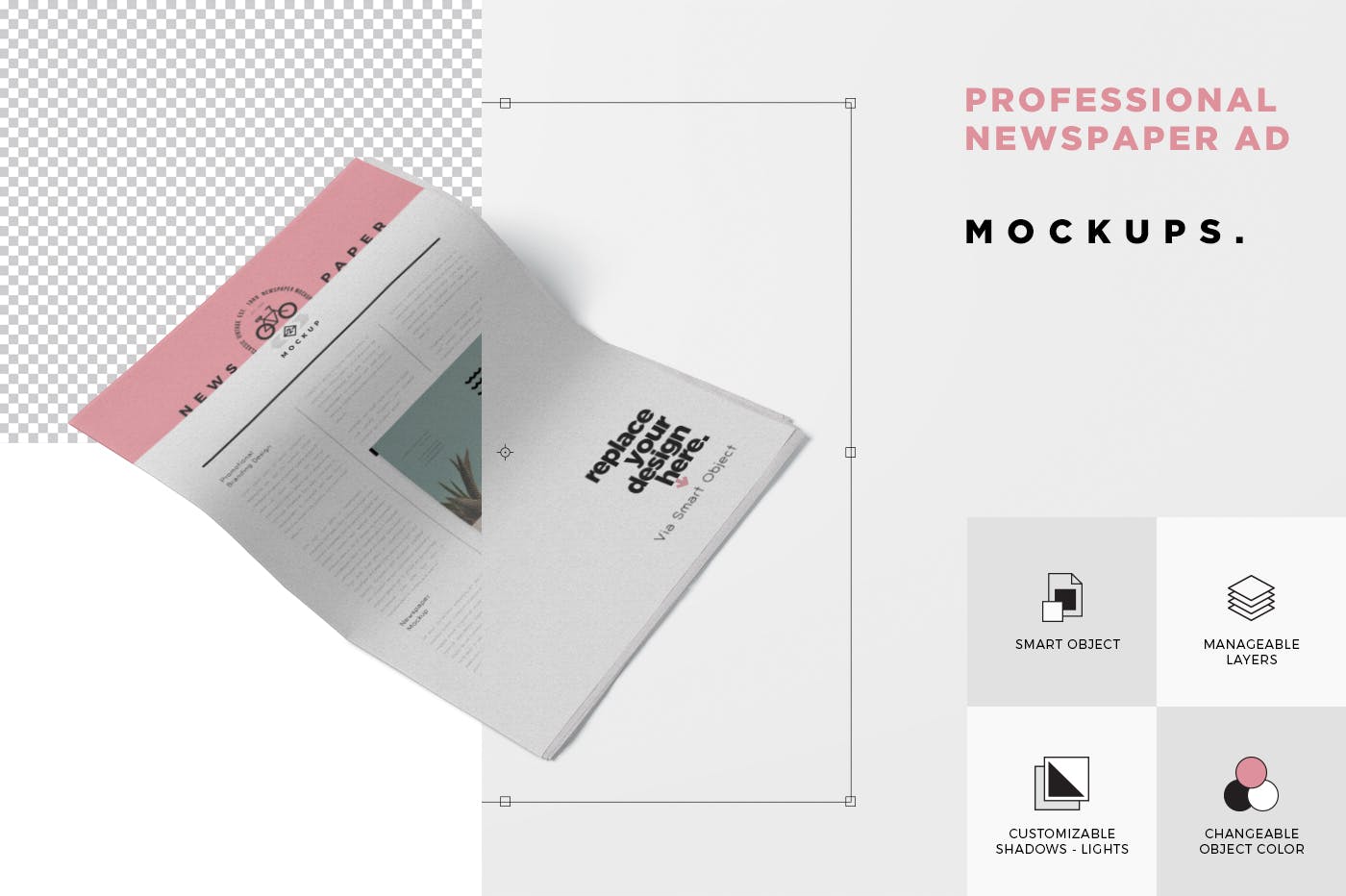 专业新闻报纸广告刊例样机PSD模板 Professional Newspaper Ad PSD Mockups插图(5)