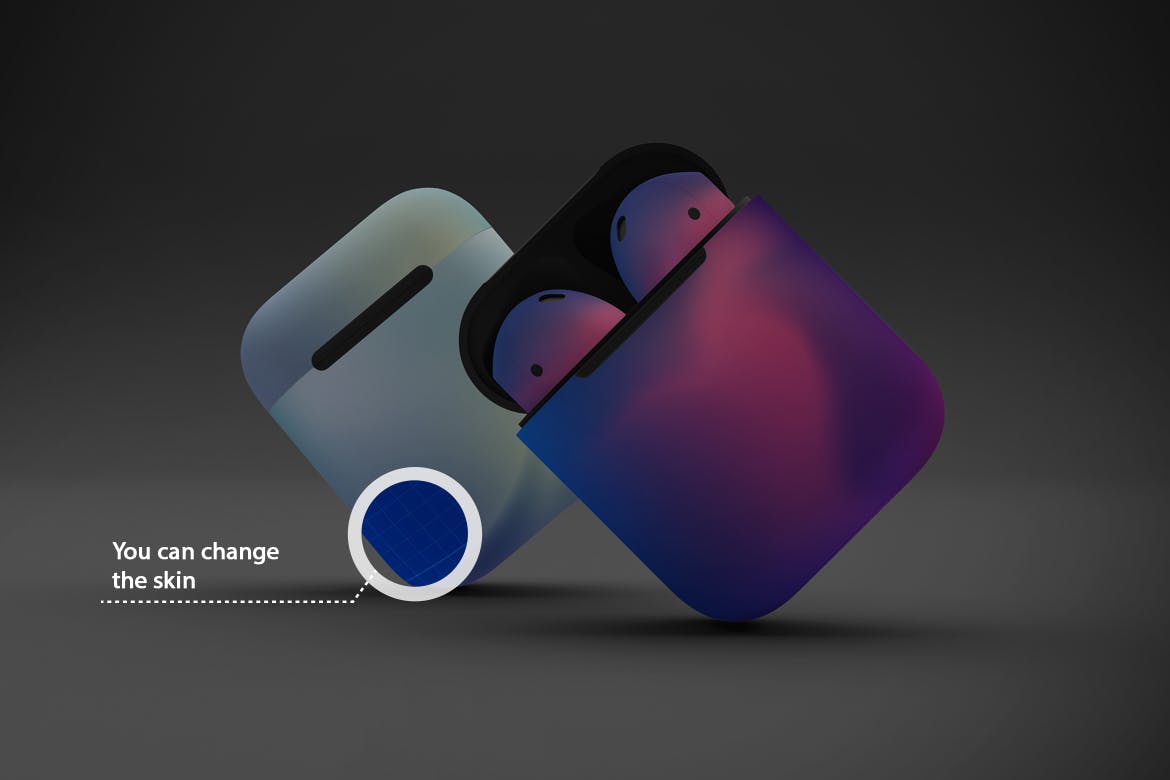 暗色背景AirPods无线耳机外观设计素材库精选样机v2 Dark AirPods Mockup V.2插图(2)
