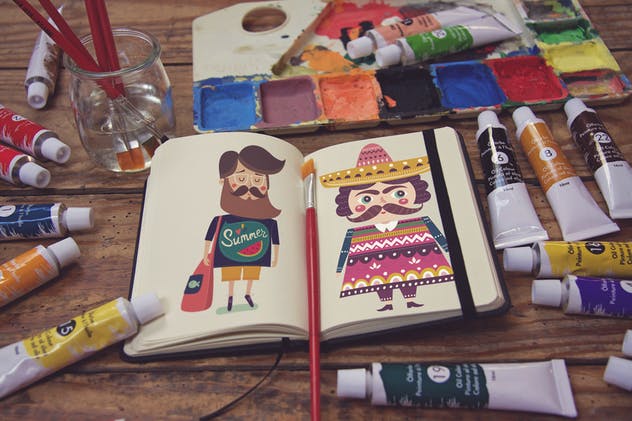 水彩画创作画室场景袖珍笔记本样机模板v4 Pocket Notebook Vertical插图(2)