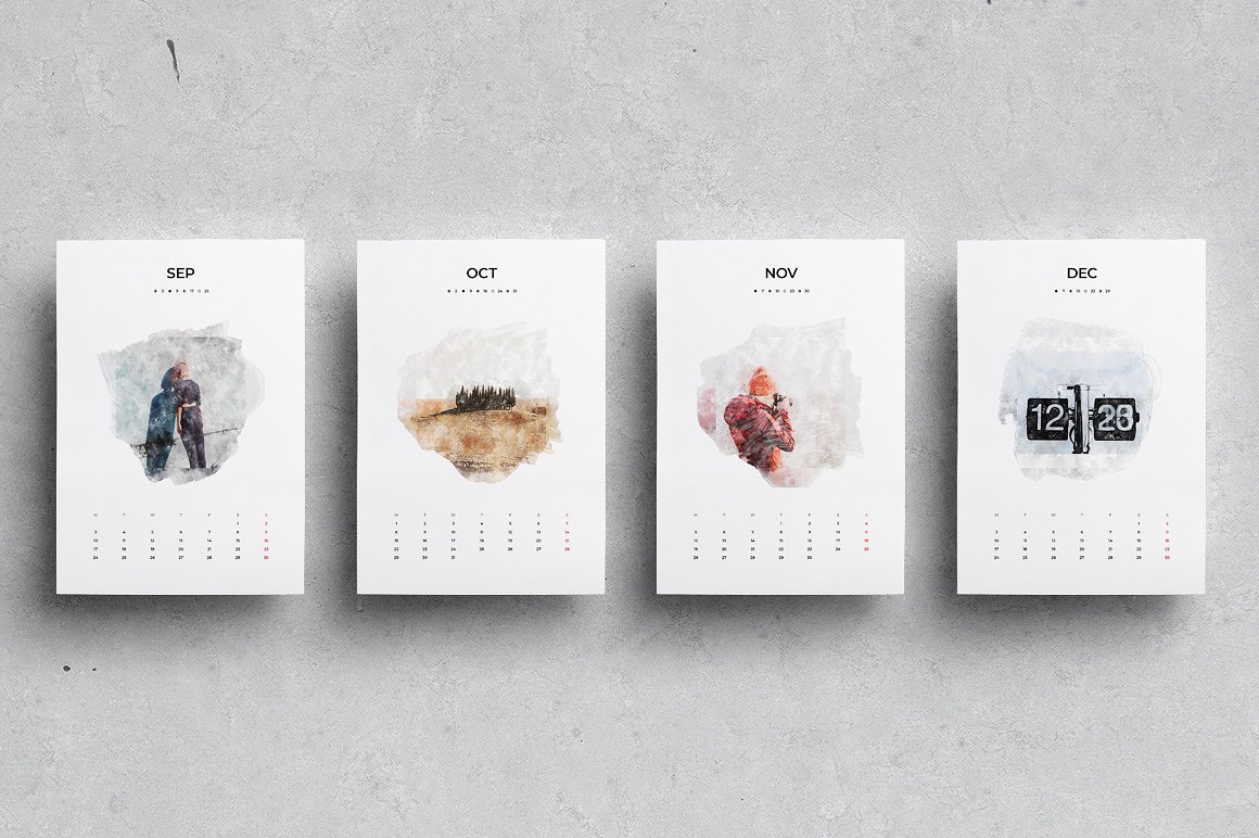 高逼格2018水彩日历模版下载[indd]插图(2)
