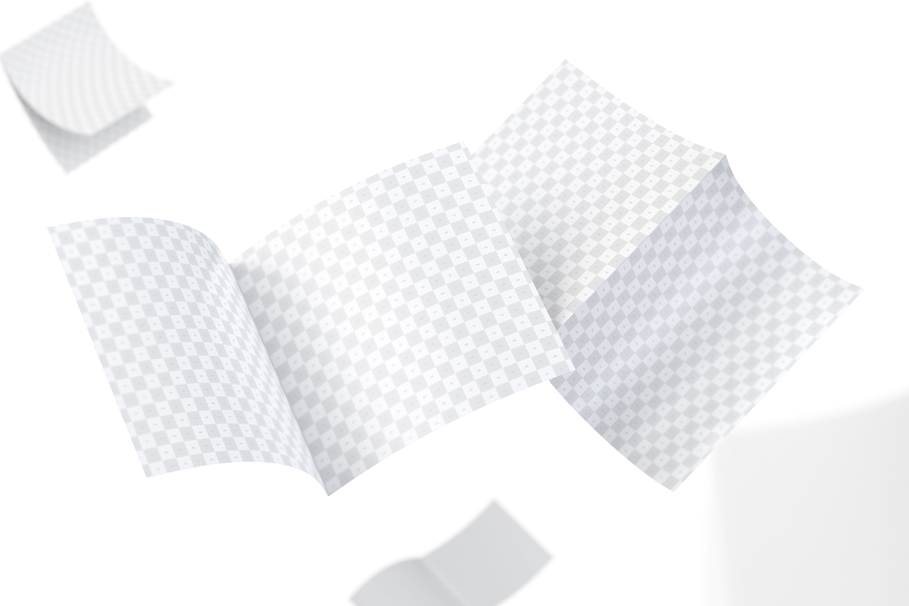 5K高清分辨率双折页尺寸方形传单设计样机模板 Square Bi Fold Brochure Mockup, Floating 5K插图(1)