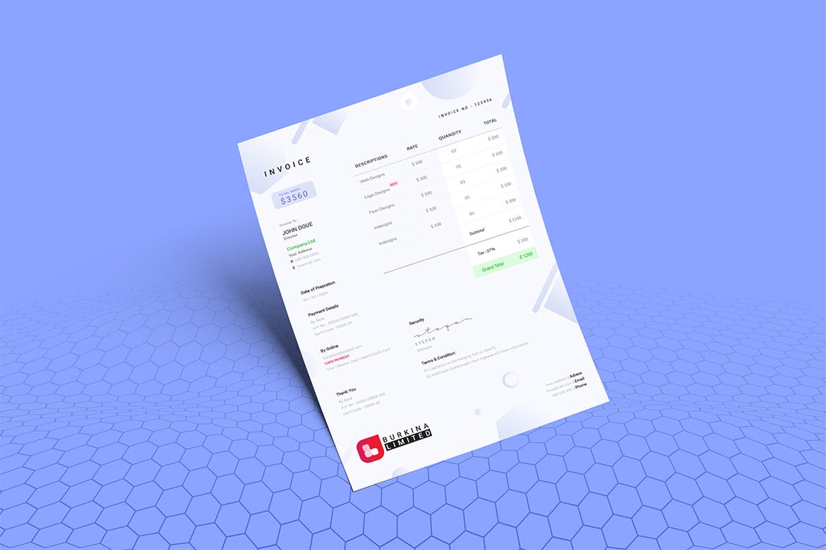 企业定制服务清单发票票据排版模板 Minimal Invoice Template插图(1)
