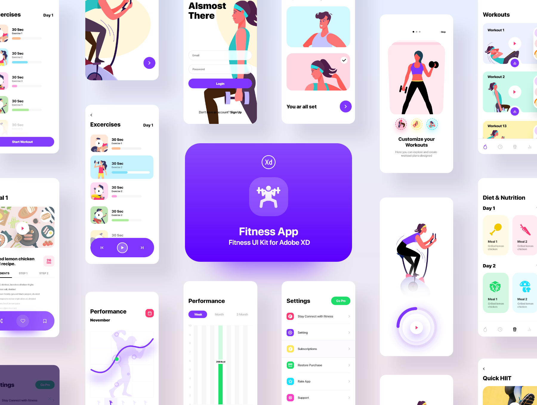 素材库下午茶：健身运动类APP应用UI设计套件[XD]插图(4)