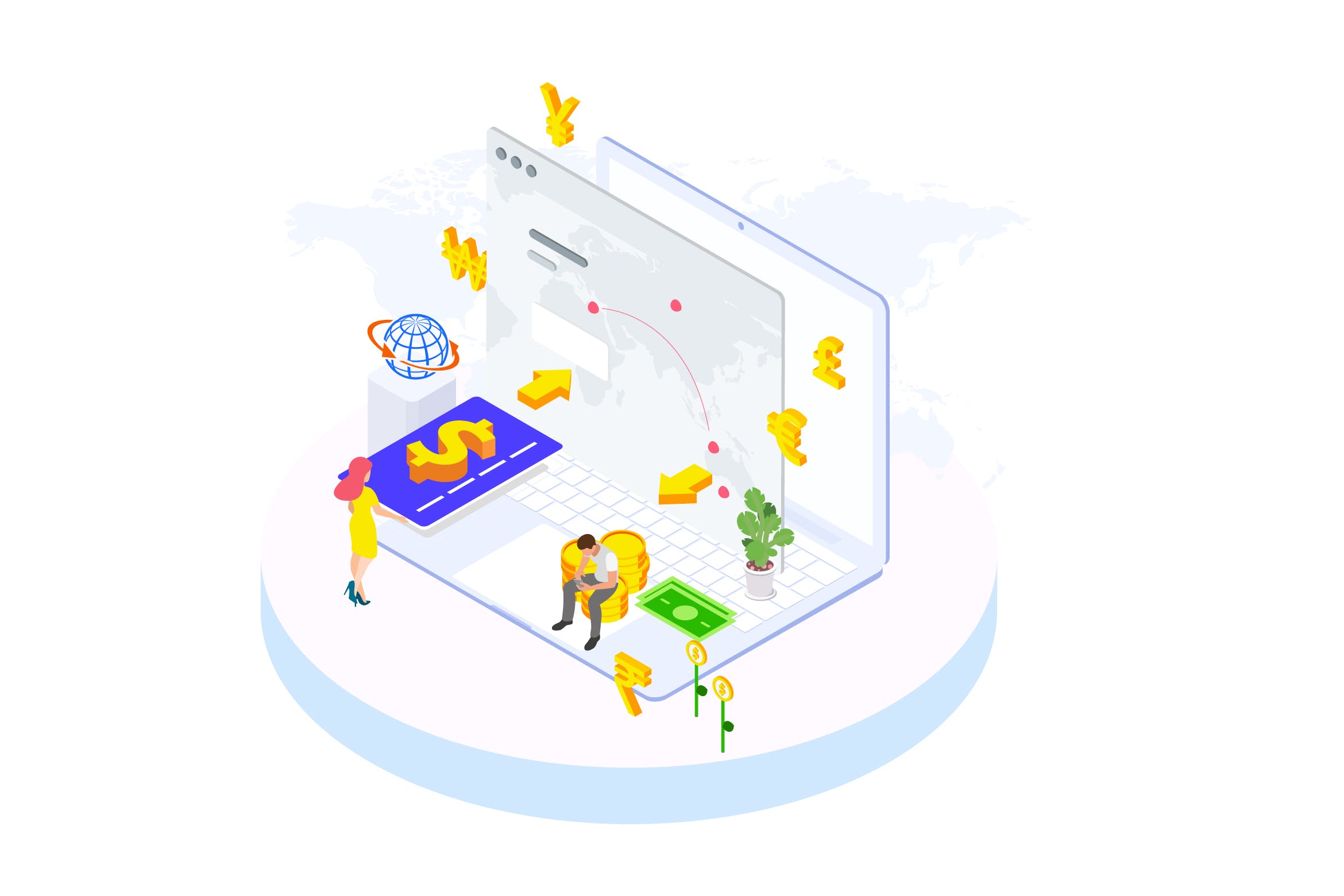 国际支付金融业务场景等距概念插画v1 Internation Payments by Finance Isometric – FV插图