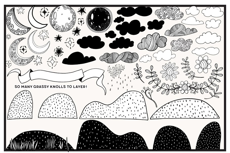 奇形怪状禅山山脉矢量图形 Whimsical Mountain Vectors插图(4)