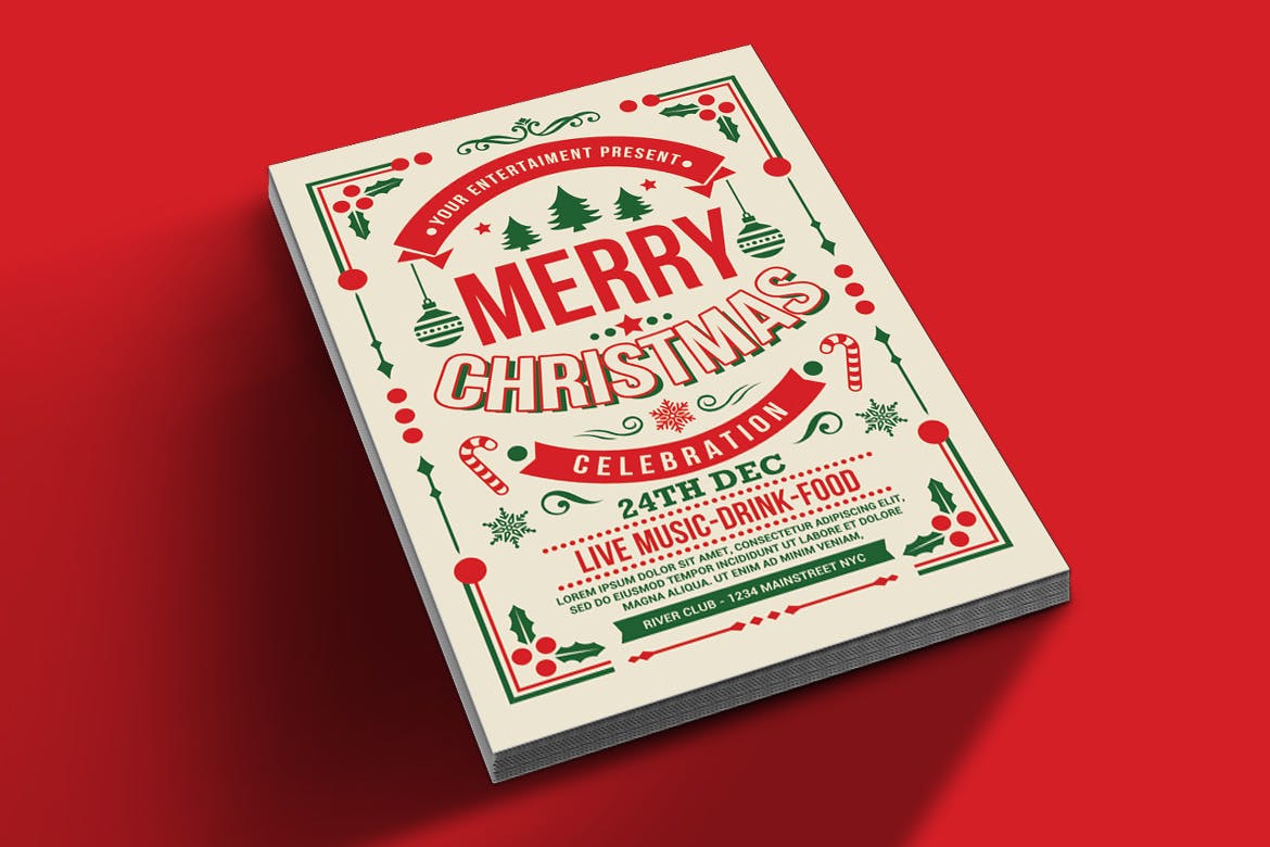 复古优雅设计风格圣诞节派对活动海报设计模板 Christmas Party Celebration插图(1)