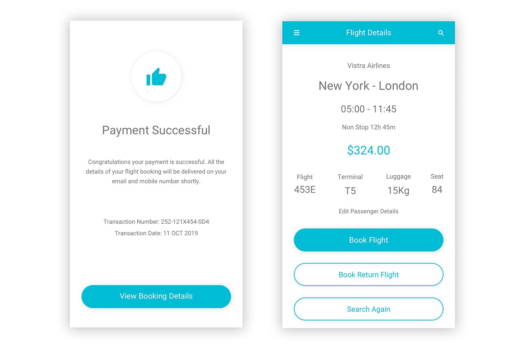 旅行和航班机票预订APP应用程序UI界面设计PSD模板 Udaan – Travel & Flight Booking App for Photoshop插图(6)