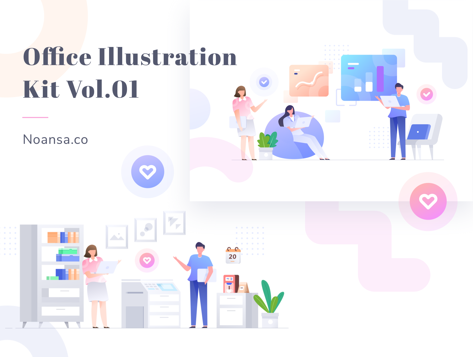 素材库下午茶：办公室概念插画素材下载[Sketch,fig,XD,Ai]插图