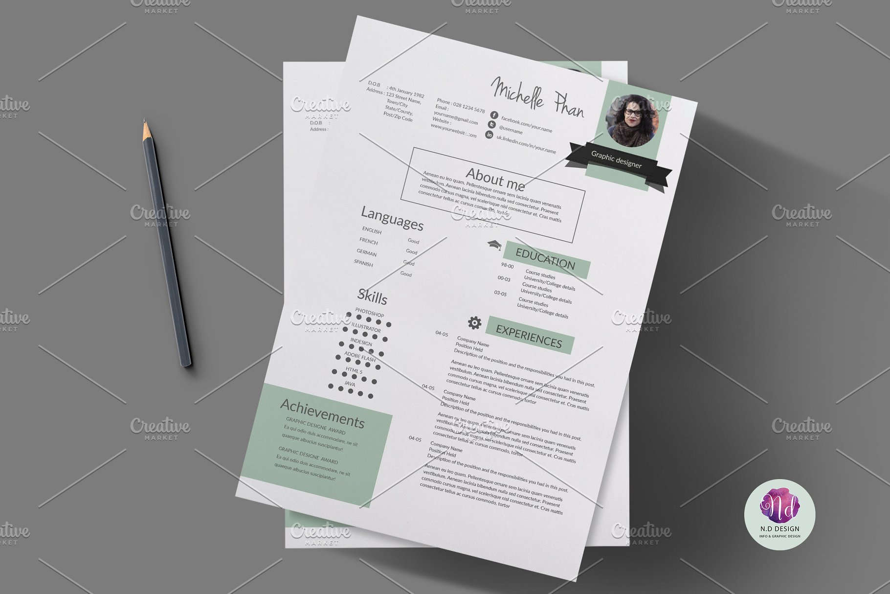 二合一简约简历模板 Resume template插图(1)