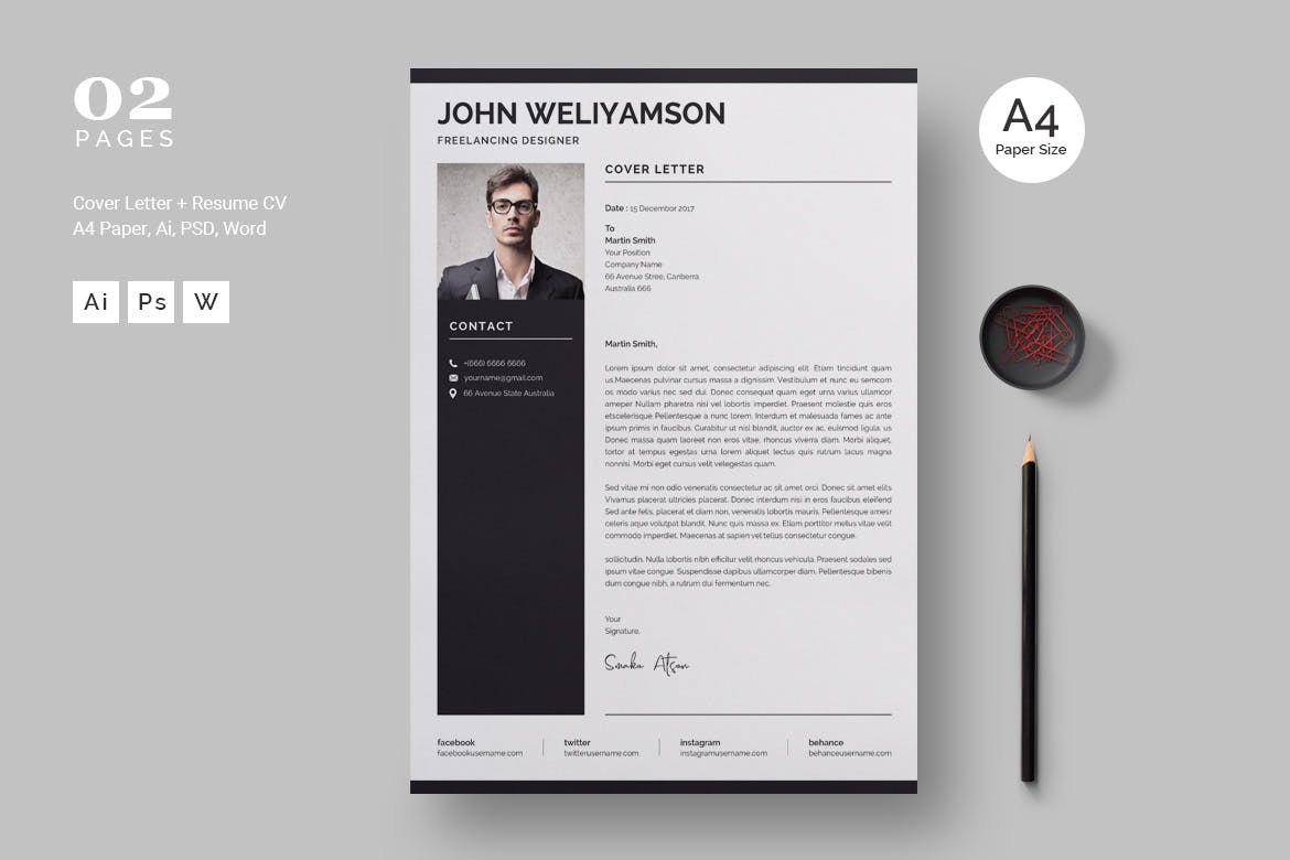 自由设计师简约专业电子简历模板 Professional and Clean Resume Template插图(3)