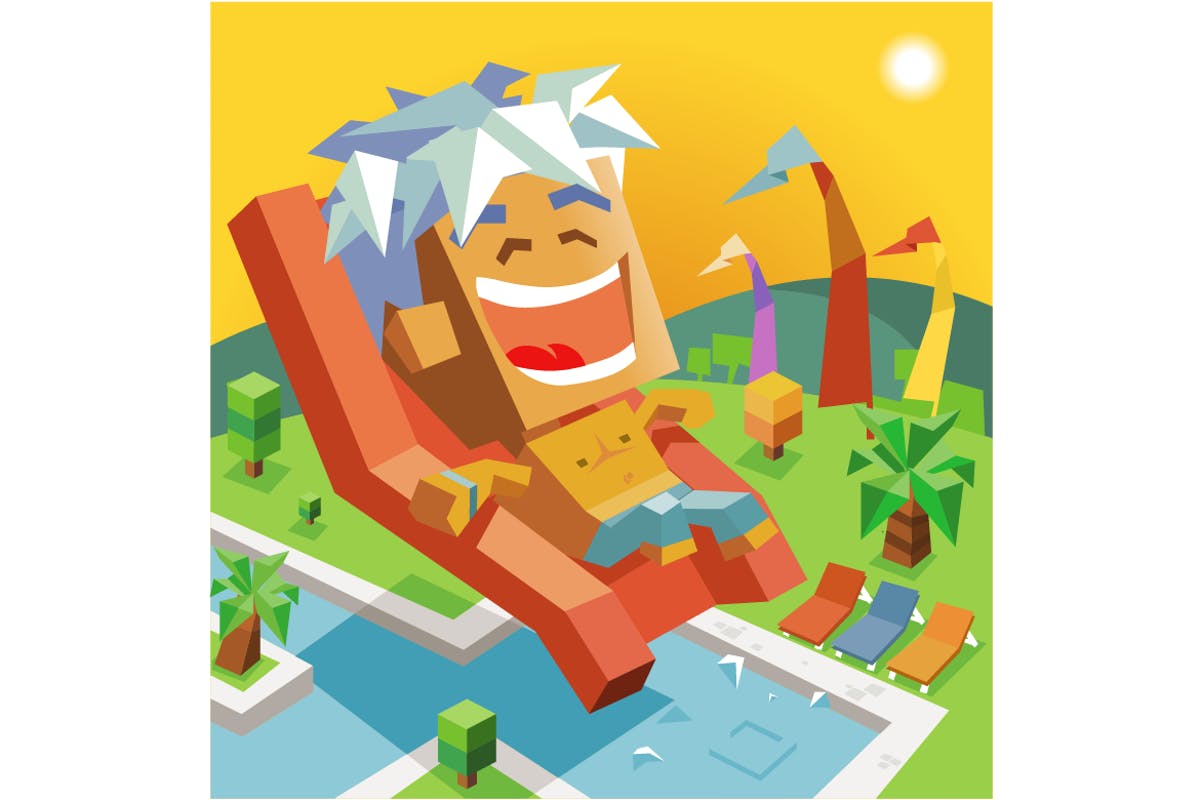 热带水上乐园滑梯场景2.5D插画素材v2 tropics yellow插图