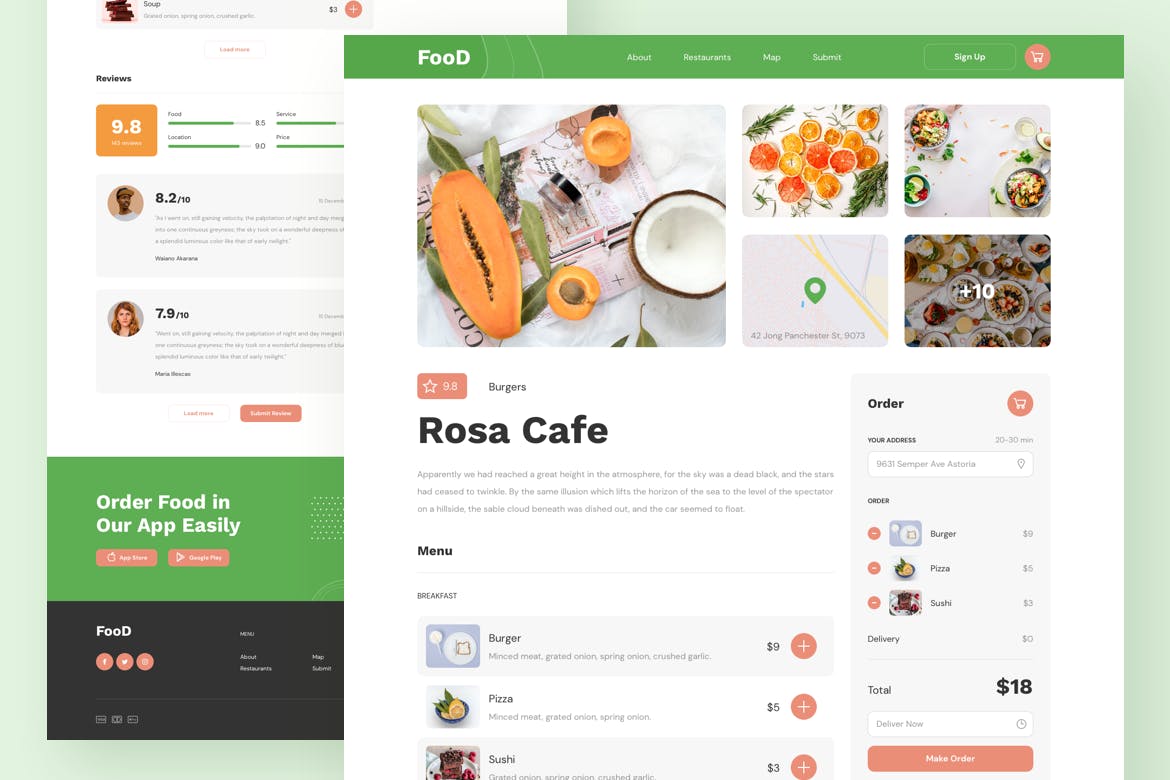 在线订餐/餐厅响应式网站设计素材库精选模板 Food Delivery Restaurant Responsive Template插图(9)