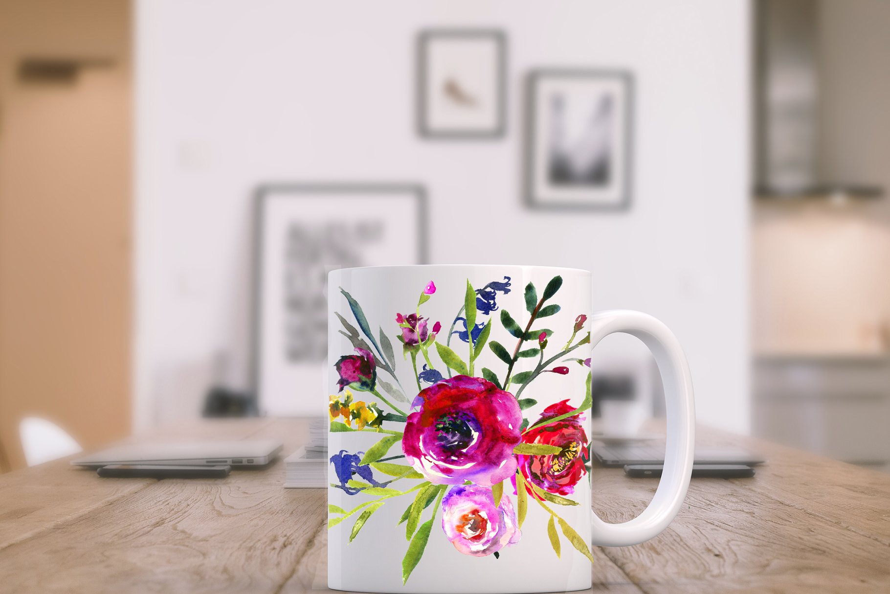 鲜艳的紫色水彩花卉剪贴画 Bright Purple Watercolor Flowers插图(18)