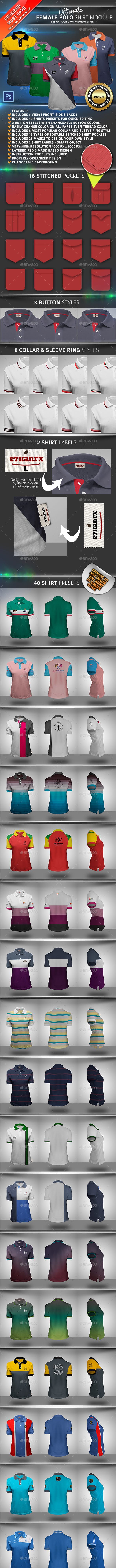 终极女士马球衫展示样机 Ultimate Female Polo Shirt Mock-up [psd]插图