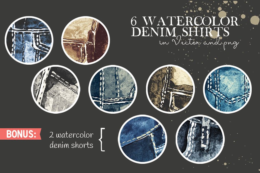 水彩牛仔衬衫素材 Watercolor Denim Shirts插图