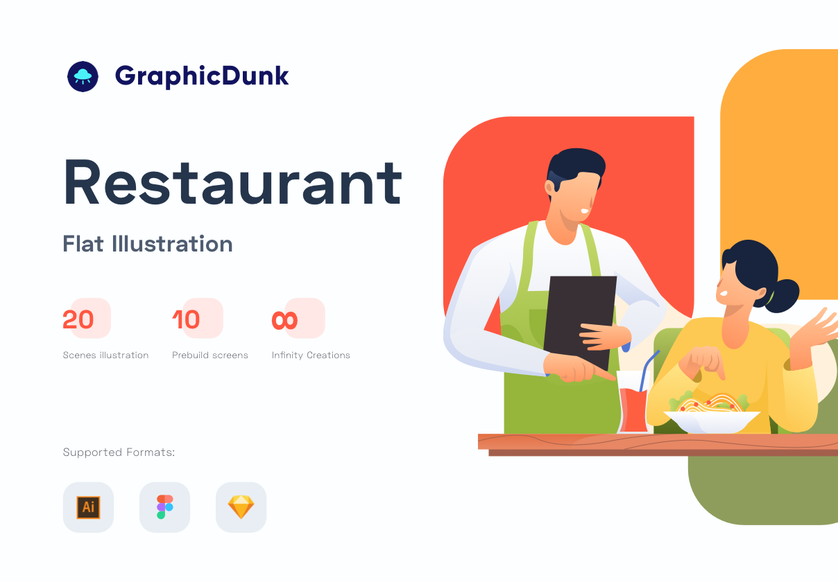 素材库下午茶：餐厅餐饮主题矢量插画套装插图