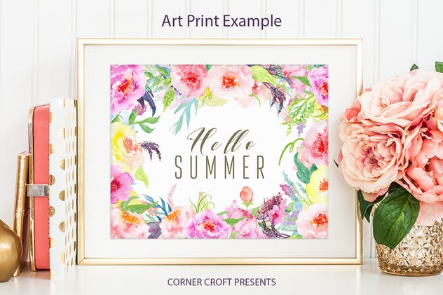 黄色&粉红色水彩花卉框架套装 Watercolor floral frame yellow and pink插图(6)