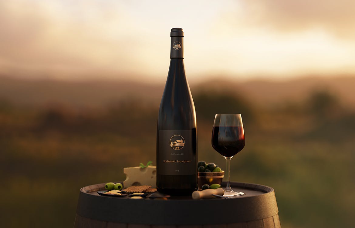 勃艮第葡萄酒瓶设计样机 Burgundy Wine Bottle Mockup插图(3)