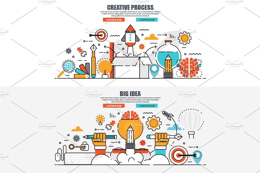 电子商务扁平概念矢量设计模板 Flat Line Color Concepts插图(4)