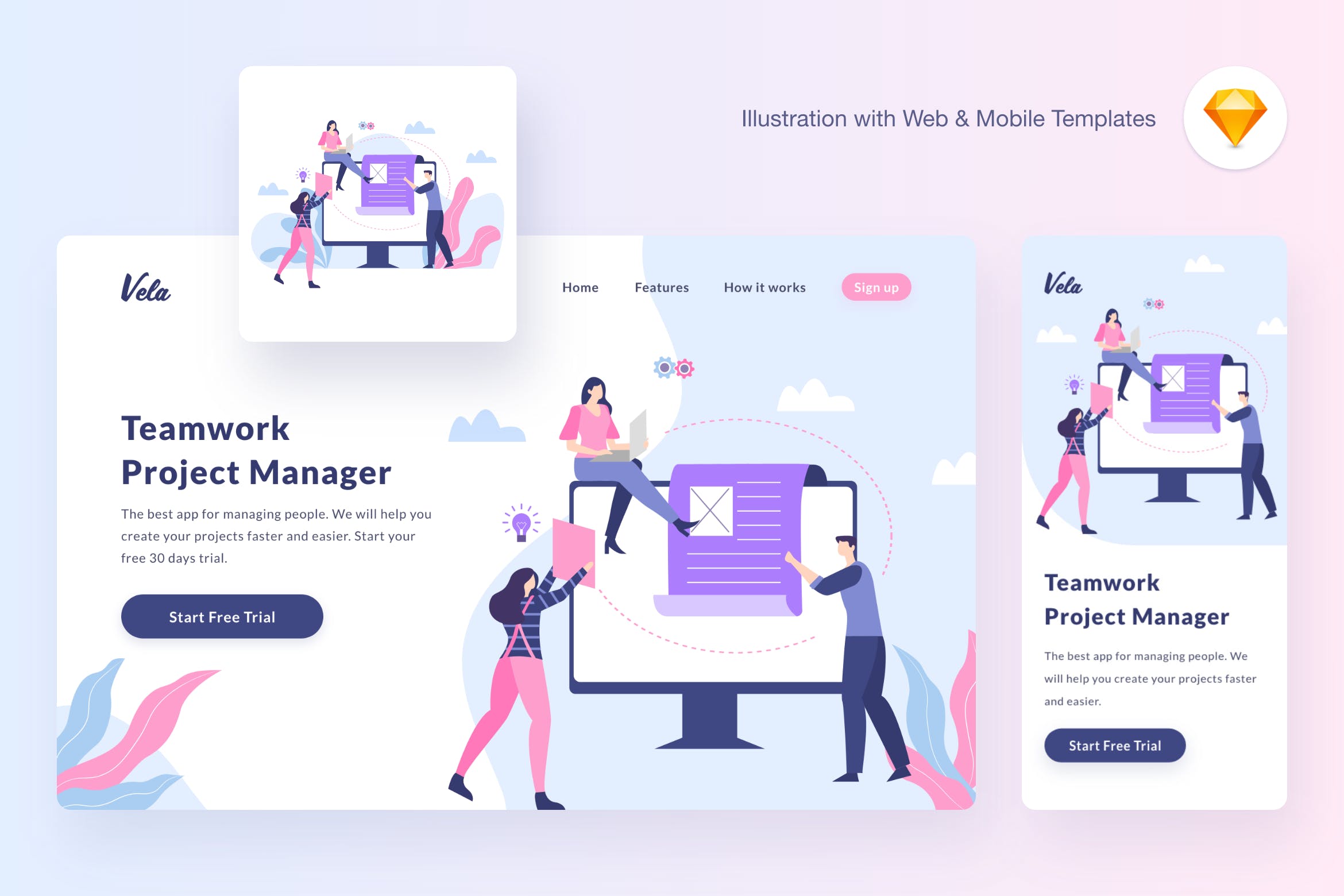 团队合作矢量概念插画素材[SKETCH&SVG] Vela teamwork illustration (Sketch, SVG)插图