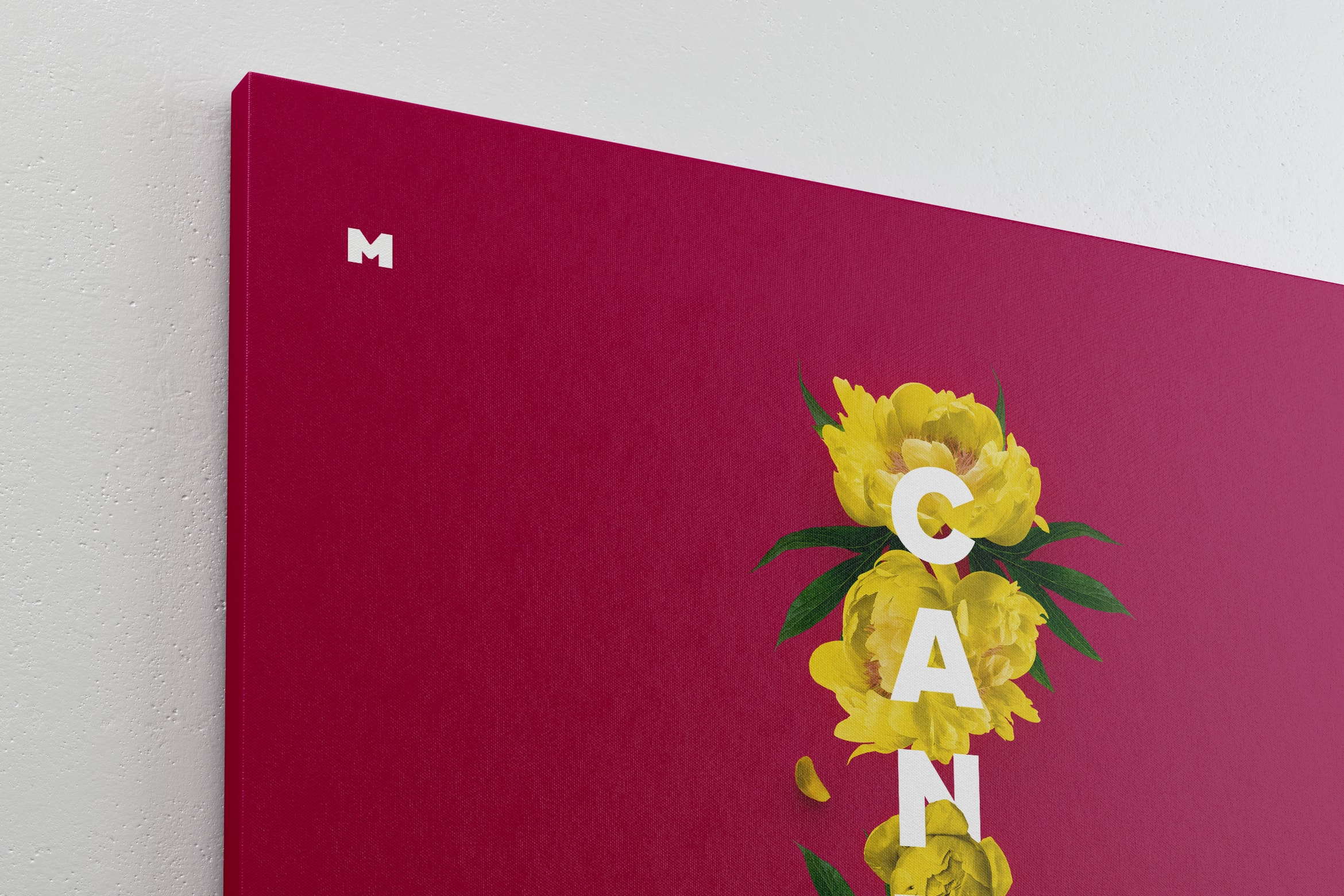 挂墙方形画布画框左视图样机模板 Square Canvas Mockup Hanging on Wall, Left View插图(1)