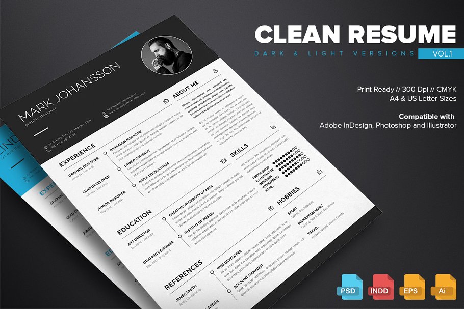 简洁明了的求职简历模板 Vol.1 Clean Resume Template Vol.1插图