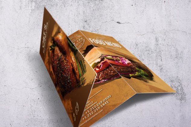 经典多用途三折页汉堡店菜单PSD模板 Multipurpose Food Menu – A4 & US Letter – Trifold插图(1)