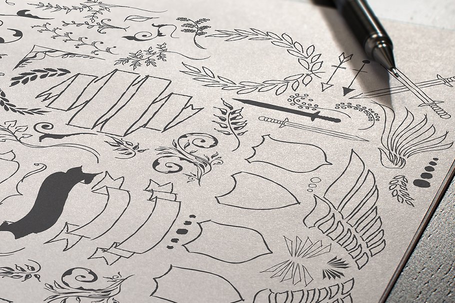 Logo设计优雅手绘花环装饰元素 Hand Drawn Elements and Logos插图(4)