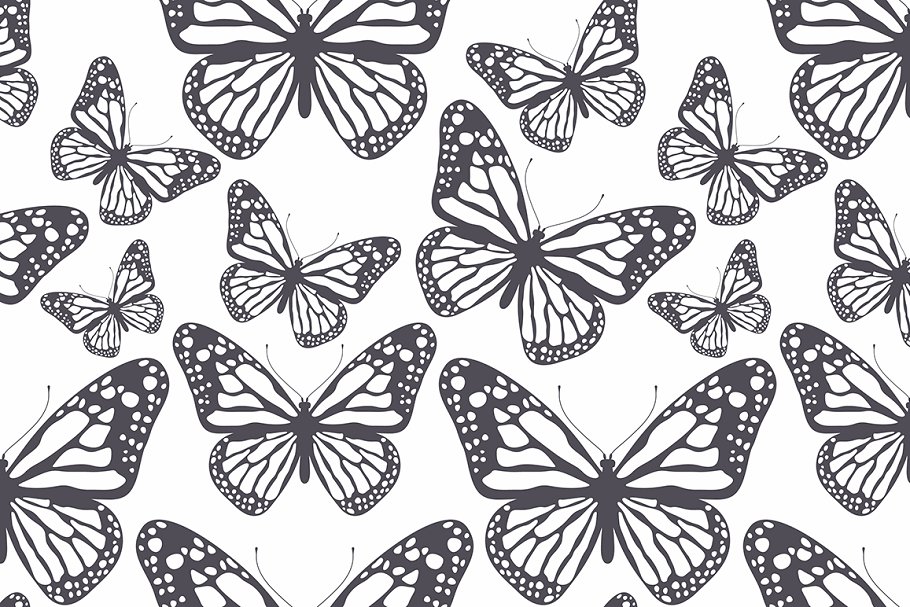 蝴蝶图案无缝纹理 Butterflies. Seamless Patterns Set插图(4)