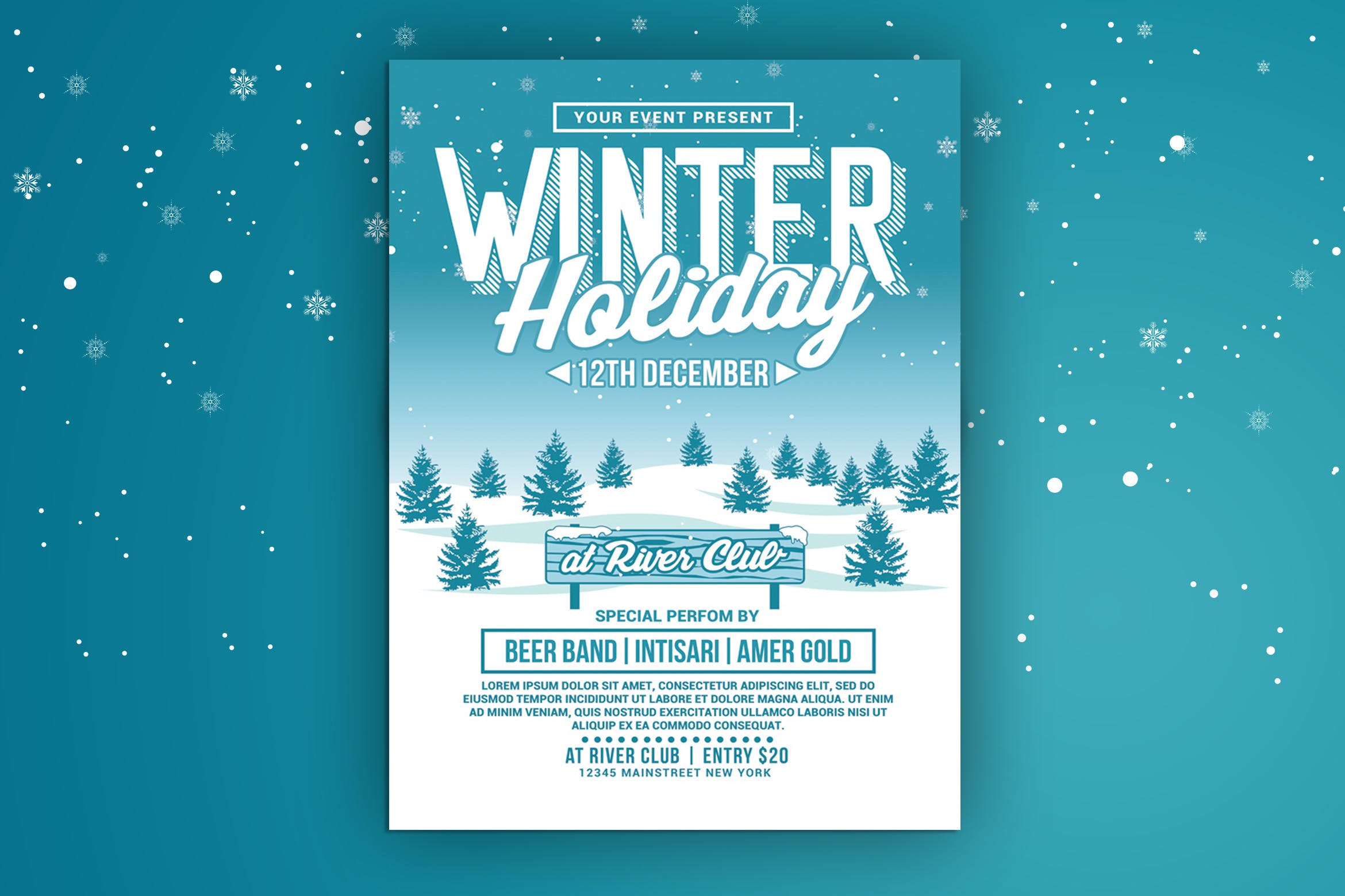 寒假派对活动海报传单素材库精选PSD模板 Winter Holiday Party Flyer插图