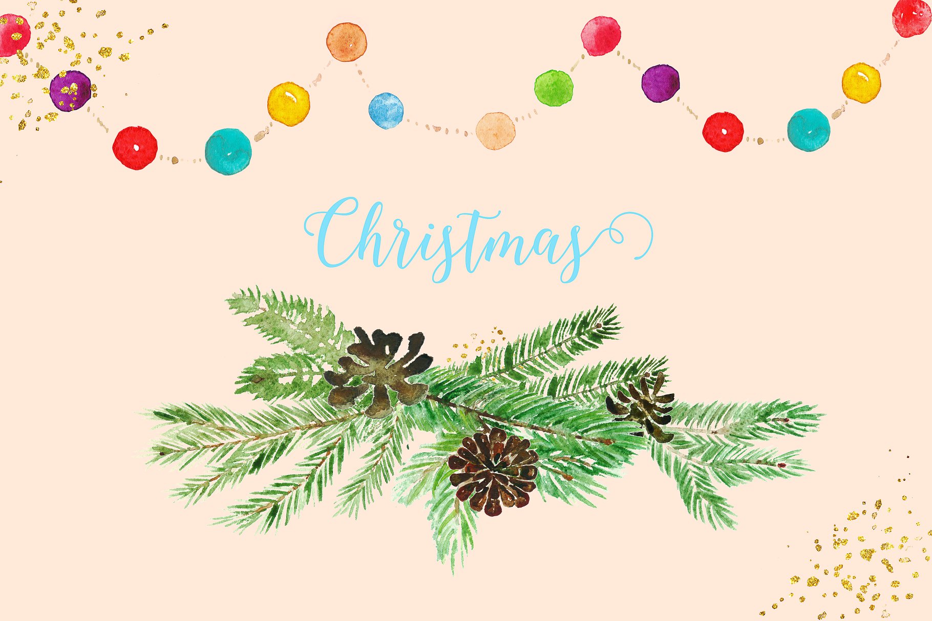 水彩手绘圣诞树剪贴画套装 Christmas tree. Watercolor Clipart插图(2)