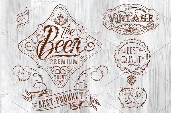 粉笔手绘陈酿啤酒插画元素 Vintage Beer Elements插图(4)