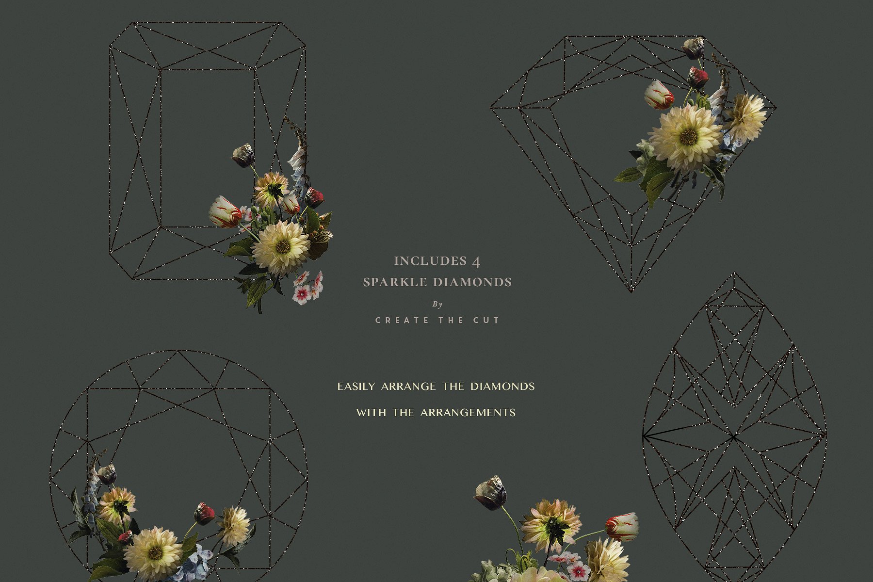 复古风格花卉透明背景剪贴画 Limited Edition – Black Diamond插图(4)