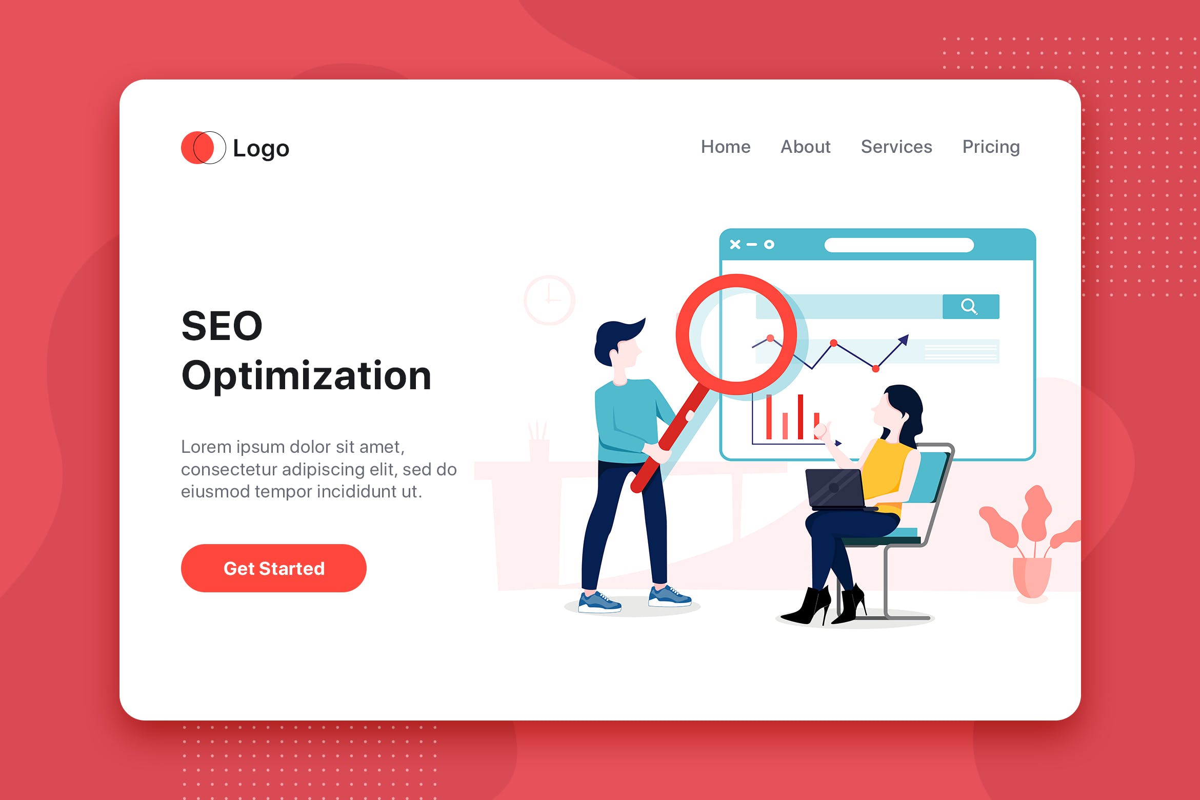 SEO优化主题网站设计素材库精选概念插画素材 SEO Optimization Illustration – Website Header插图