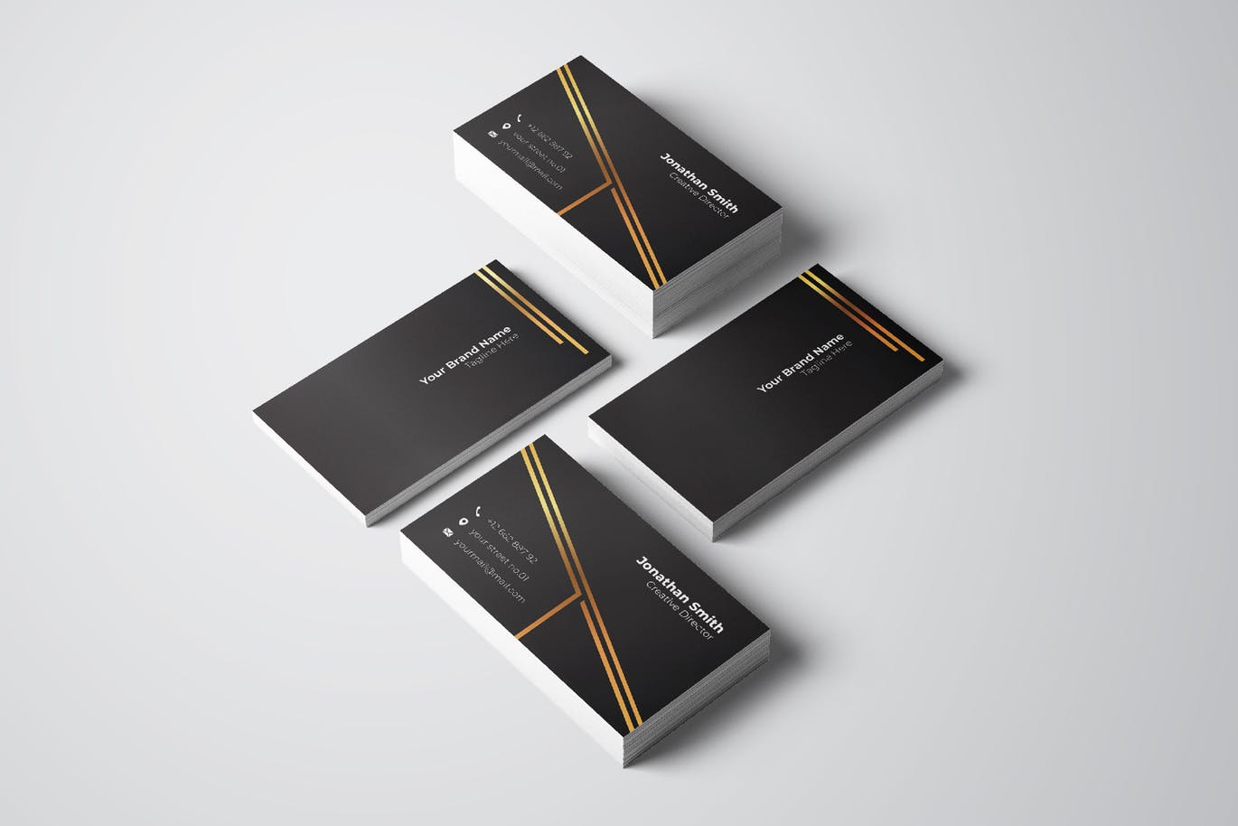 镶金线条酷黑背景企业素材库精选名片模板v8 Business Card Template.v8插图(1)