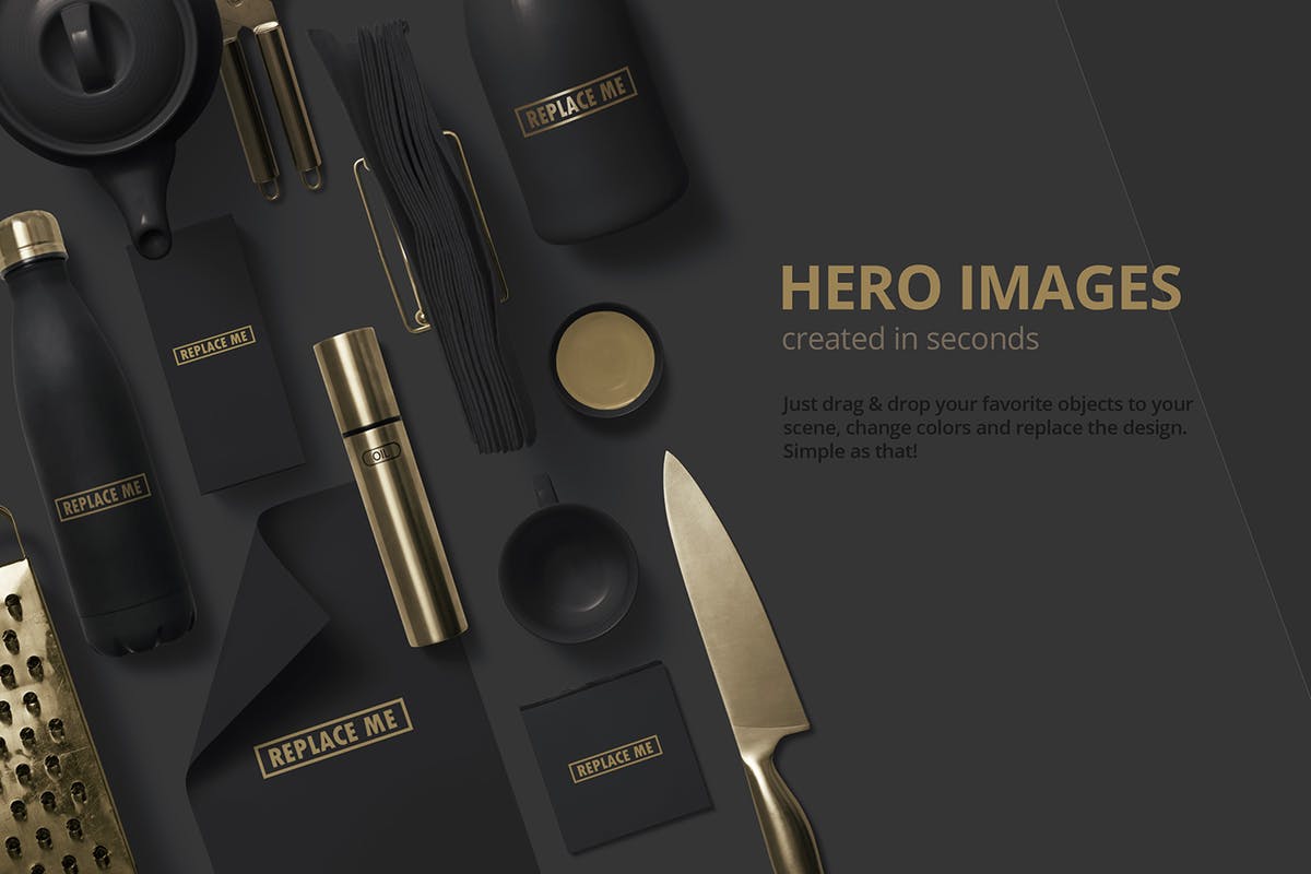 黑金厨房用具场景样机生成器Vol.3 Kitchen Mockup Scenes Vol.3插图