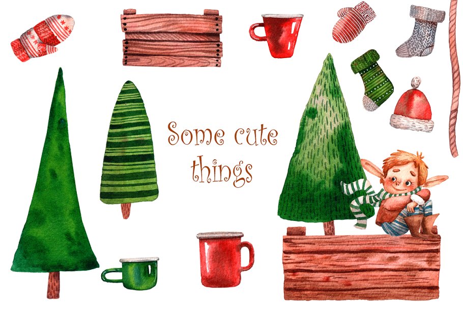 圣诞老人的小帮手水彩插画素材插图(15)