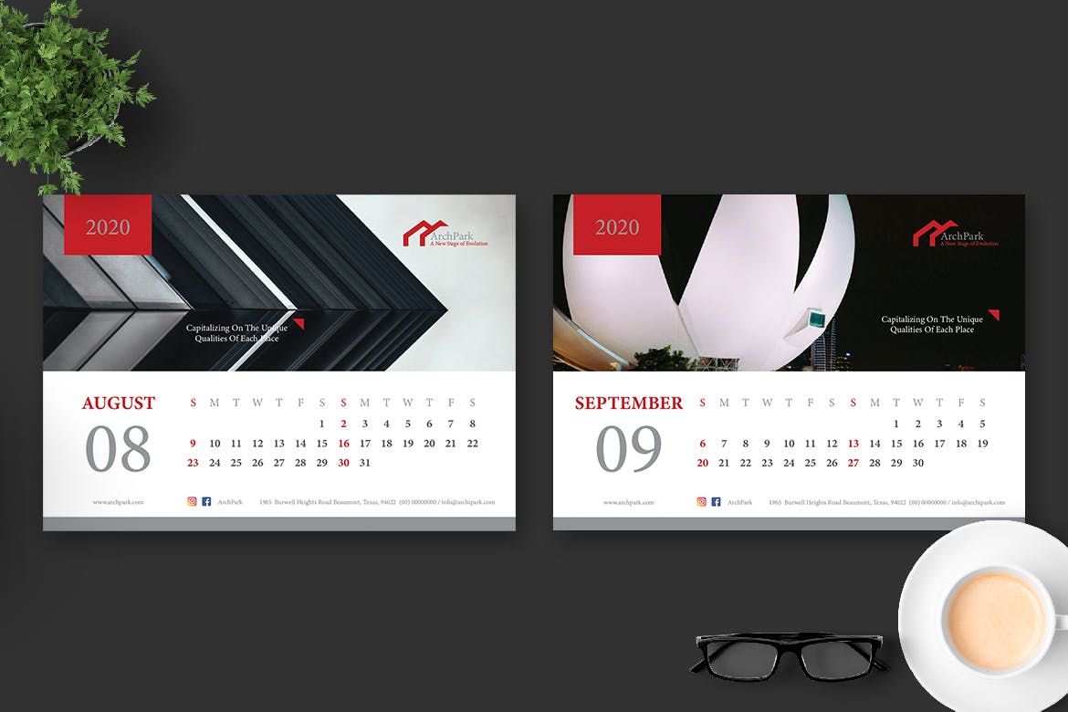 2020年建筑行业主题高端台历设计模板 2020 Architect / Building / Office Calendar Pro插图(5)