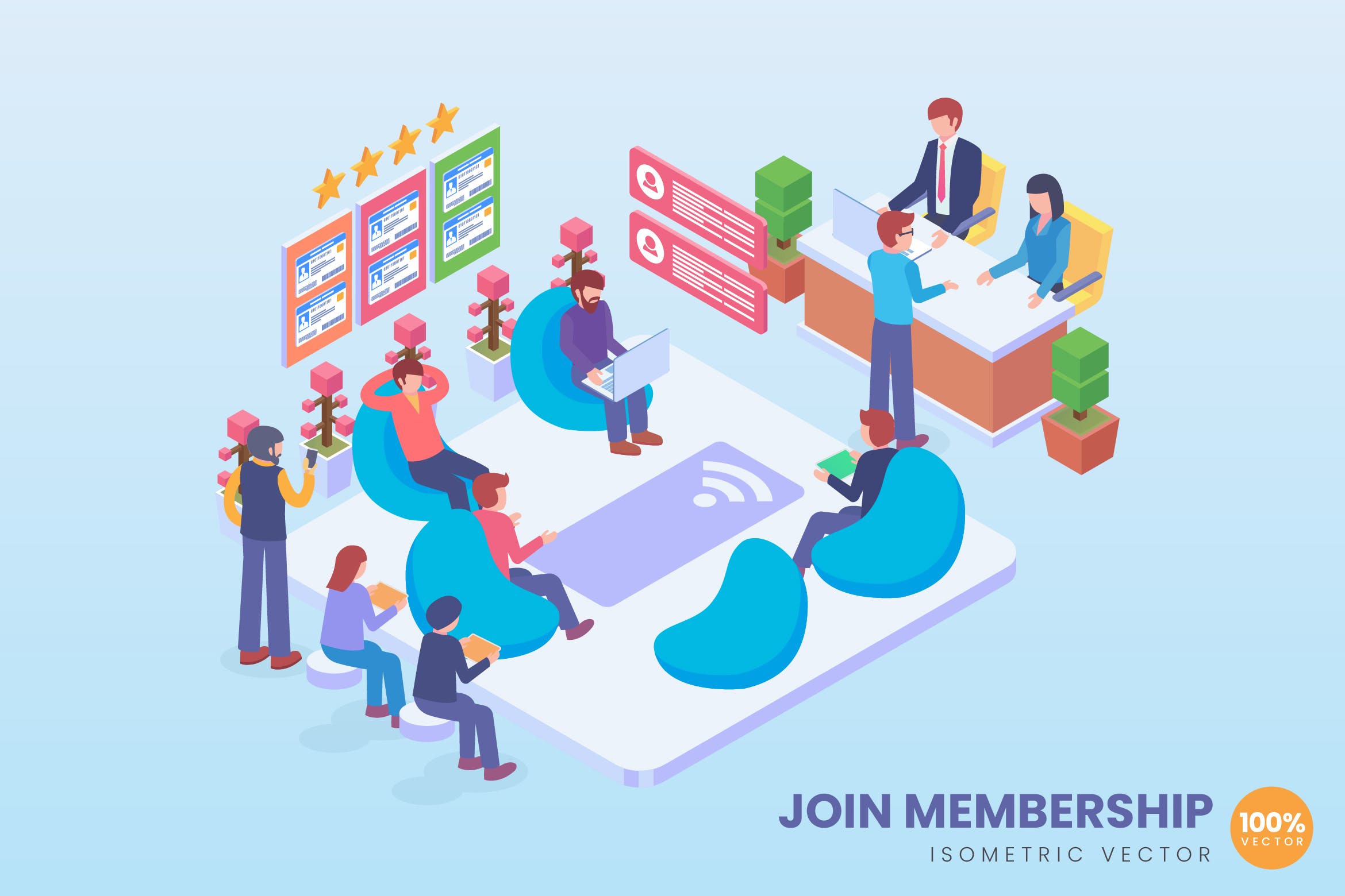 VIP会员场景2.5D矢量等距概念插画 Isometric Join Membership Vector Concept插图