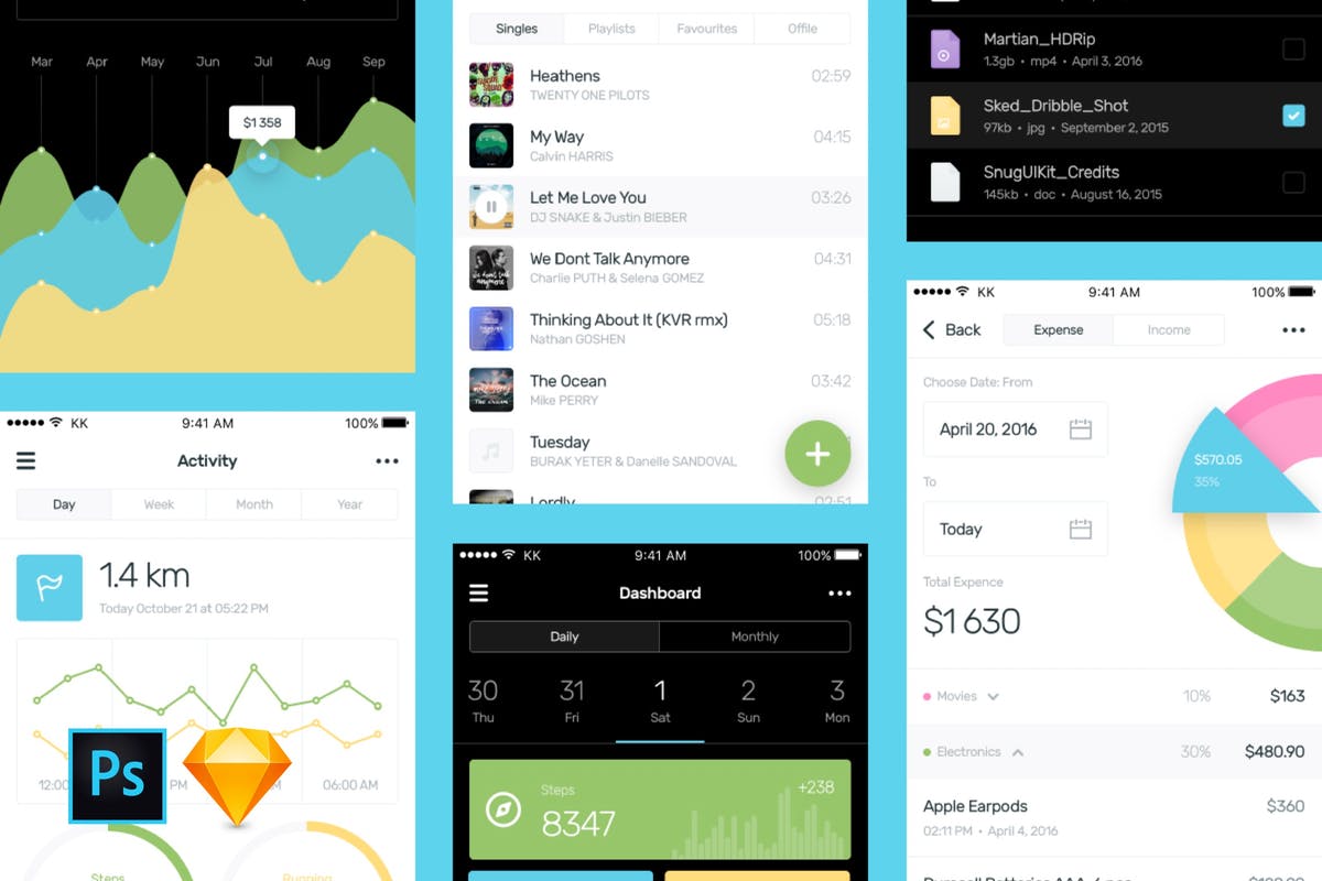 数据信息统计分析类应用设计UI套件 Sked Mobile UI Kit插图