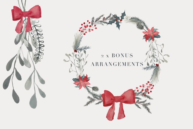 圣诞节主题水彩花卉剪贴画素材 Christmas Watercolor Clipart插图(1)