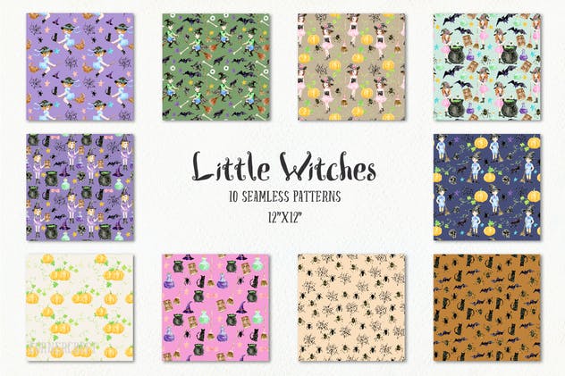 小女巫水彩元素设计套装 Little Witches Design Kit Watercolor插图(9)