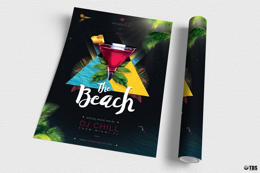 海滩之夜宣传海报PSD传单模板V.1 Night at The Beach Flyer PSD V1插图(2)